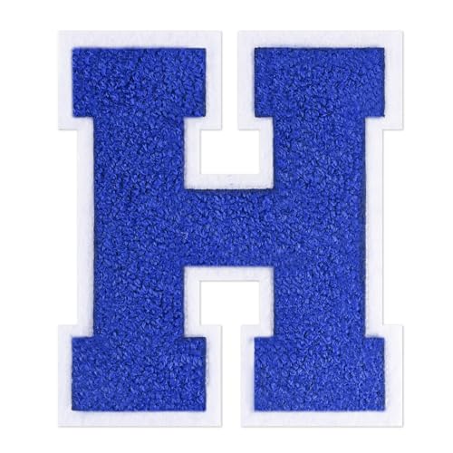 QianSiLi Chenille-Buchstaben zum Aufbügeln für Kleidung, 16,5 cm, bestickt, zum Aufbügeln für Kleidung, Jacke, Hoodie, Varsity (Blau, H) von QianSiLi
