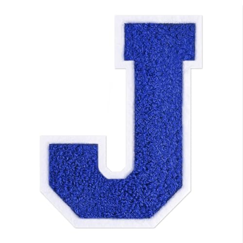 QianSiLi Chenille-Buchstaben zum Aufbügeln für Kleidung, 16,5 cm, bestickt, zum Aufbügeln für Kleidung, Jacke, Hoodie, Varsity (Blau, J) von QianSiLi