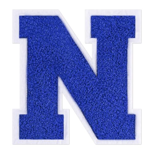 QianSiLi Chenille-Buchstaben zum Aufbügeln für Kleidung, 16,5 cm, bestickt, zum Aufbügeln für Kleidung, Jacke, Hoodie, Varsity (Blau, N) von QianSiLi