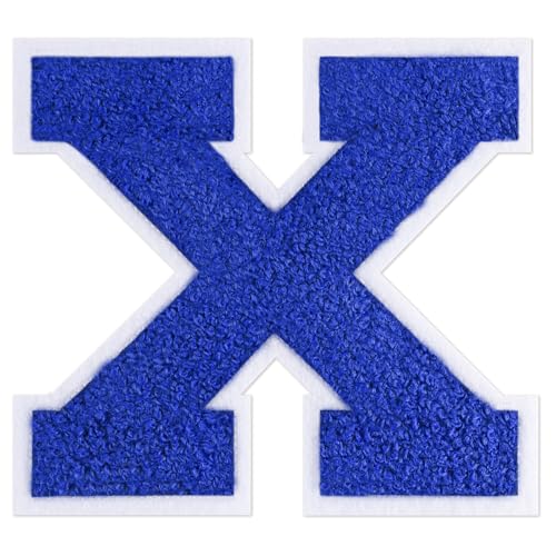 QianSiLi Chenille-Buchstaben zum Aufbügeln für Kleidung, 16,5 cm, bestickt, zum Aufbügeln für Kleidung, Jacke, Hoodie, Varsity (Blau, X) von QianSiLi