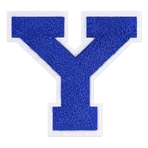 QianSiLi Chenille-Buchstaben zum Aufbügeln für Kleidung, 16,5 cm, bestickt, zum Aufbügeln für Kleidung, Jacke, Hoodie, Varsity (Blau, Y) von QianSiLi