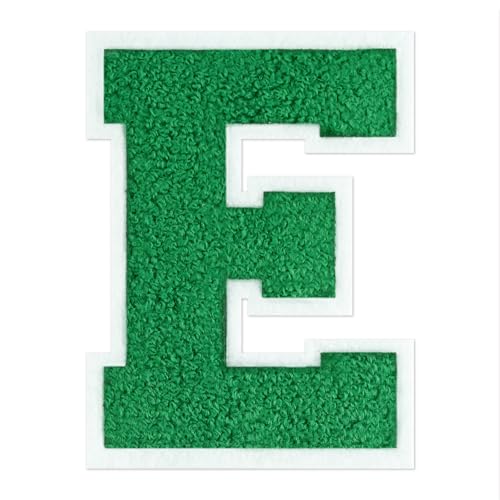 QianSiLi Chenille-Buchstaben zum Aufbügeln für Kleidung, 16,5 cm, bestickt, zum Aufbügeln für Kleidung, Jacke, Hoodie, Varsity (Grün, E) von QianSiLi