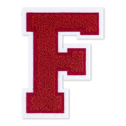 QianSiLi Chenille-Buchstaben zum Aufbügeln für Kleidung, 16,5 cm, bestickt, zum Aufbügeln für Kleidung, Jacke, Hoodie, Varsity (Rot, F) von QianSiLi