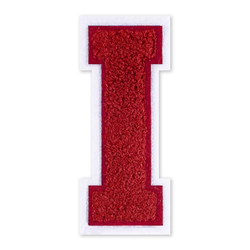 QianSiLi Chenille-Buchstaben zum Aufbügeln für Kleidung, 16,5 cm, bestickt, zum Aufbügeln für Kleidung, Jacke, Hoodie, Varsity (Rot, I) von QianSiLi