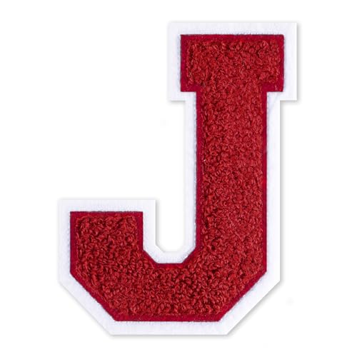 QianSiLi Chenille-Buchstaben zum Aufbügeln für Kleidung, 16,5 cm, bestickt, zum Aufbügeln für Kleidung, Jacke, Hoodie, Varsity (Rot, J) von QianSiLi