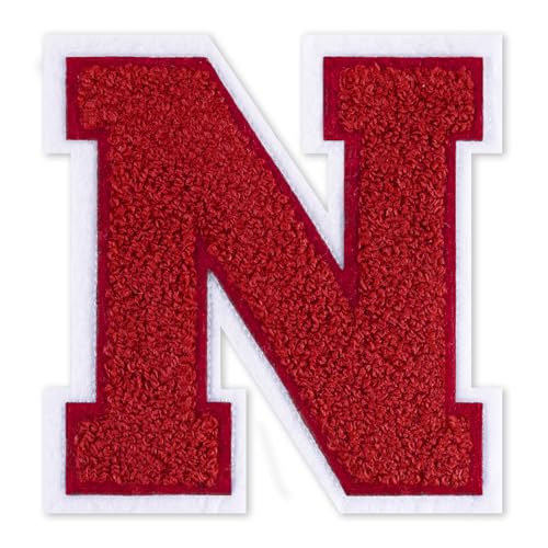 QianSiLi Chenille-Buchstaben zum Aufbügeln für Kleidung, 16,5 cm, bestickt, zum Aufbügeln für Kleidung, Jacke, Hoodie, Varsity (Rot, N) von QianSiLi