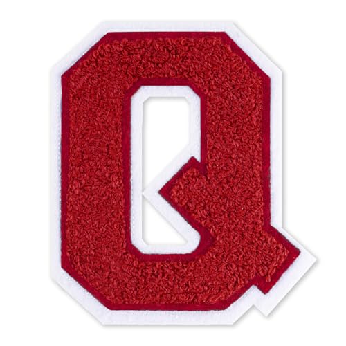 QianSiLi Chenille-Buchstaben zum Aufbügeln für Kleidung, 16,5 cm, bestickt, zum Aufbügeln für Kleidung, Jacke, Hoodie, Varsity (Rot, Q) von QianSiLi