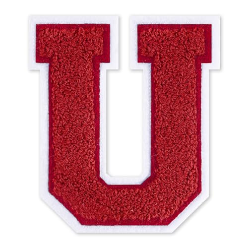 QianSiLi Chenille-Buchstaben zum Aufbügeln für Kleidung, 16,5 cm, bestickt, zum Aufbügeln für Kleidung, Jacke, Hoodie, Varsity (Rot, U) von QianSiLi
