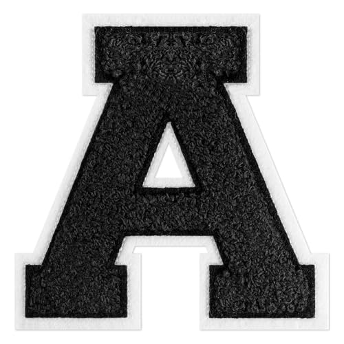 QianSiLi Chenille-Buchstaben zum Aufbügeln für Kleidung, 16,5 cm, bestickt, zum Aufbügeln für Kleidung, Jacke, Hoodie, Varsity (Schwarz, A) von QianSiLi
