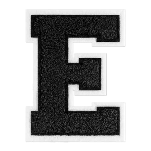 QianSiLi Chenille-Buchstaben zum Aufbügeln für Kleidung, 16,5 cm, bestickt, zum Aufbügeln für Kleidung, Jacke, Hoodie, Varsity (Schwarz, E) von QianSiLi