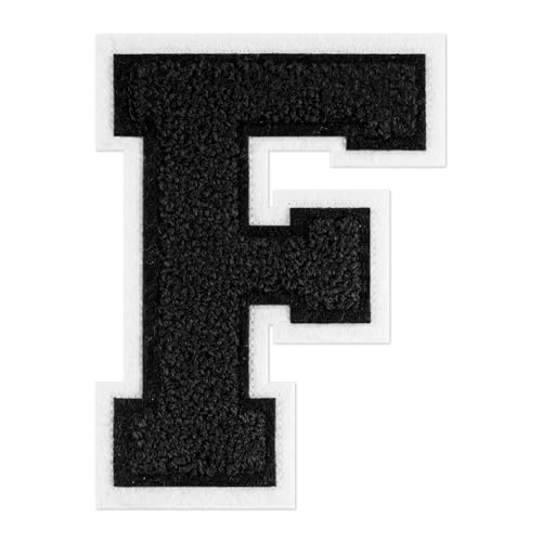 QianSiLi Chenille-Buchstaben zum Aufbügeln für Kleidung, 16,5 cm, bestickt, zum Aufbügeln für Kleidung, Jacke, Hoodie, Varsity (Schwarz, F) von QianSiLi