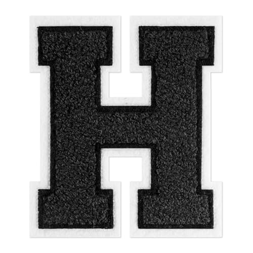 QianSiLi Chenille-Buchstaben zum Aufbügeln für Kleidung, 16,5 cm, bestickt, zum Aufbügeln für Kleidung, Jacke, Hoodie, Varsity (Schwarz, H) von QianSiLi