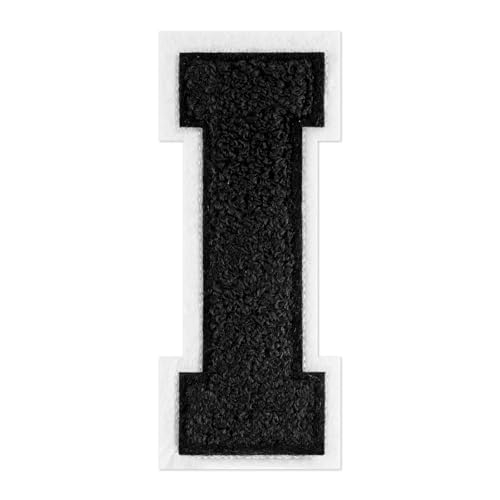 QianSiLi Chenille-Buchstaben zum Aufbügeln für Kleidung, 16,5 cm, bestickt, zum Aufbügeln für Kleidung, Jacke, Hoodie, Varsity (Schwarz, I) von QianSiLi