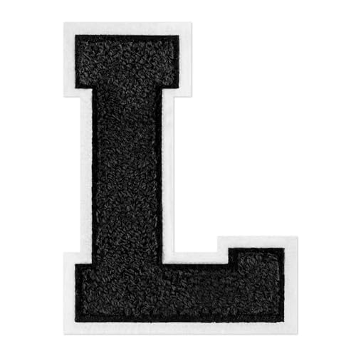 QianSiLi Chenille-Buchstaben zum Aufbügeln für Kleidung, 16,5 cm, bestickt, zum Aufbügeln für Kleidung, Jacke, Hoodie, Varsity (Schwarz, L) von QianSiLi