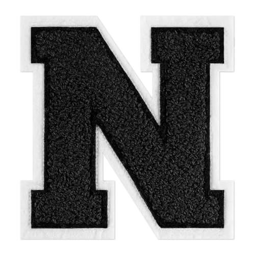 QianSiLi Chenille-Buchstaben zum Aufbügeln für Kleidung, 16,5 cm, bestickt, zum Aufbügeln für Kleidung, Jacke, Hoodie, Varsity (Schwarz, N) von QianSiLi