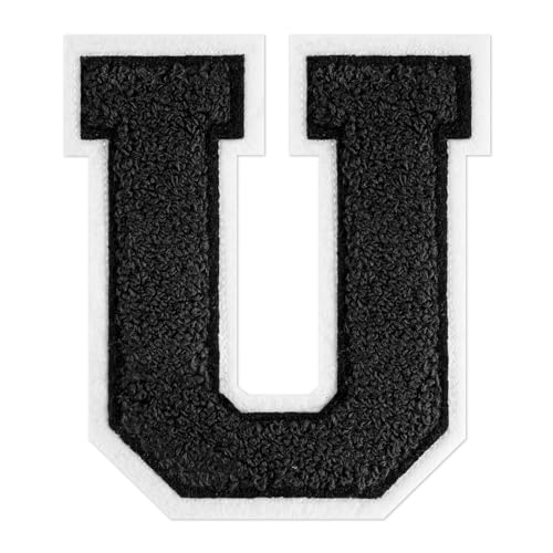 QianSiLi Chenille-Buchstaben zum Aufbügeln für Kleidung, 16,5 cm, bestickt, zum Aufbügeln für Kleidung, Jacke, Hoodie, Varsity (Schwarz, U) von QianSiLi