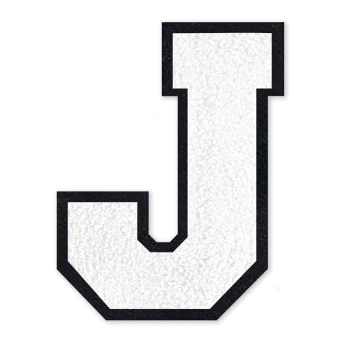 QianSiLi Chenille-Buchstaben zum Aufbügeln für Kleidung, 16,5 cm, bestickt, zum Aufbügeln für Kleidung, Jacke, Hoodie, Varsity (Weiß, J) von QianSiLi