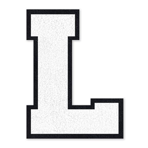 QianSiLi Chenille-Buchstaben zum Aufbügeln für Kleidung, 16,5 cm, bestickt, zum Aufbügeln für Kleidung, Jacke, Hoodie, Varsity (Weiß, L) von QianSiLi
