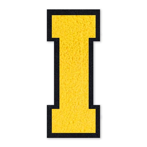 QianSiLi Chenille-Buchstaben zum Aufbügeln für Kleidung, Varsity-Buchstaben, bestickt, zum Aufbügeln, für Kleidung, Jacke, Hoodie, Varsity (Gelb, I) von QianSiLi
