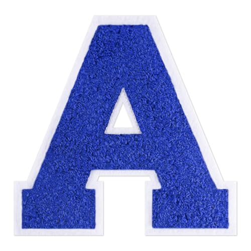 QianSiLi Chenille-Buchstaben zum Aufbügeln für Kleidung, Varsity-Buchstaben, bestickt, zum Aufbügeln für Kleidung, Jacke, Hoodie, Varsity (Blau, A) von QianSiLi