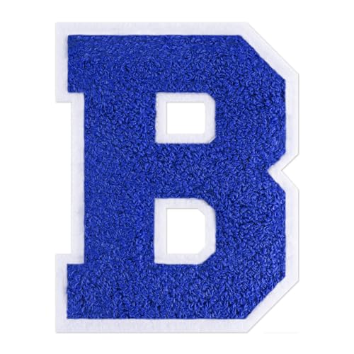 QianSiLi Chenille-Buchstaben zum Aufbügeln für Kleidung, Varsity-Buchstaben, bestickt, zum Aufbügeln für Kleidung, Jacke, Hoodie, Varsity (Blau, B) von QianSiLi