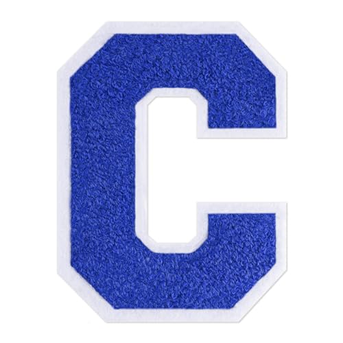 QianSiLi Chenille-Buchstaben zum Aufbügeln für Kleidung, Varsity-Buchstaben, bestickt, zum Aufbügeln für Kleidung, Jacke, Hoodie, Varsity (Blau, C) von QianSiLi