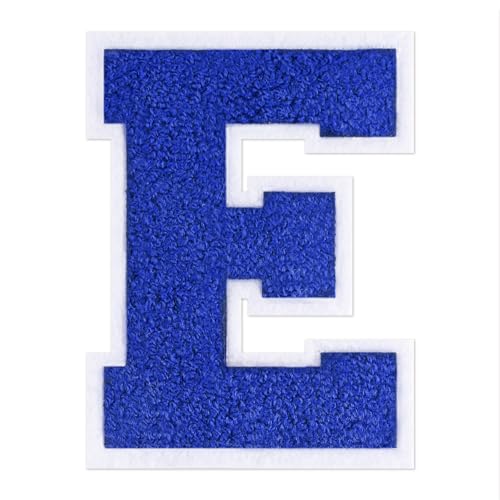 QianSiLi Chenille-Buchstaben zum Aufbügeln für Kleidung, Varsity-Buchstaben, bestickt, zum Aufbügeln für Kleidung, Jacke, Hoodie, Varsity (Blau, E) von QianSiLi