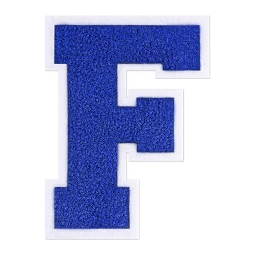 QianSiLi Chenille-Buchstaben zum Aufbügeln für Kleidung, Varsity-Buchstaben, bestickt, zum Aufbügeln für Kleidung, Jacke, Hoodie, Varsity (Blau, F) von QianSiLi