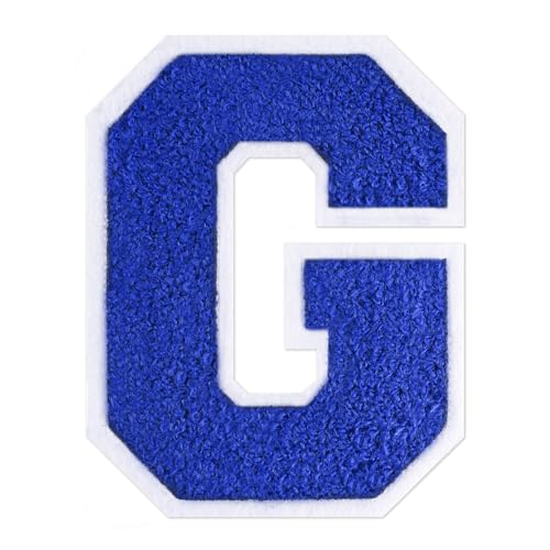 QianSiLi Chenille-Buchstaben zum Aufbügeln für Kleidung, Varsity-Buchstaben, bestickt, zum Aufbügeln für Kleidung, Jacke, Hoodie, Varsity (Blau, G) von QianSiLi