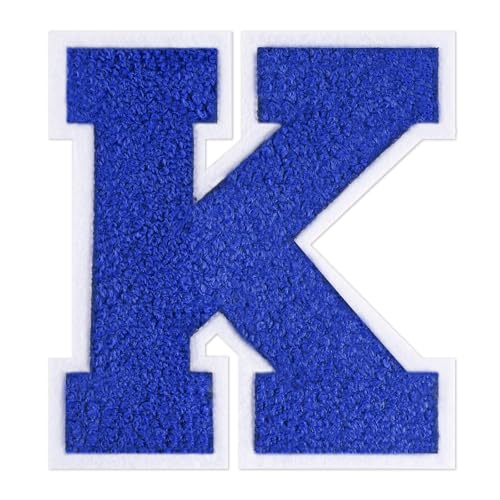 QianSiLi Chenille-Buchstaben zum Aufbügeln für Kleidung, Varsity-Buchstaben, bestickt, zum Aufbügeln für Kleidung, Jacke, Hoodie, Varsity (Blau, K) von QianSiLi