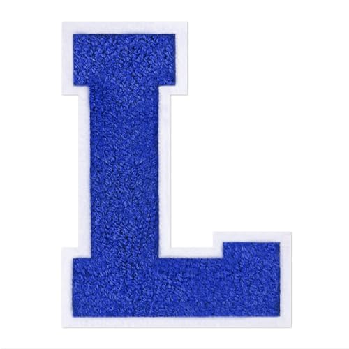QianSiLi Chenille-Buchstaben zum Aufbügeln für Kleidung, Varsity-Buchstaben, bestickt, zum Aufbügeln für Kleidung, Jacke, Hoodie, Varsity (Blau, L) von QianSiLi