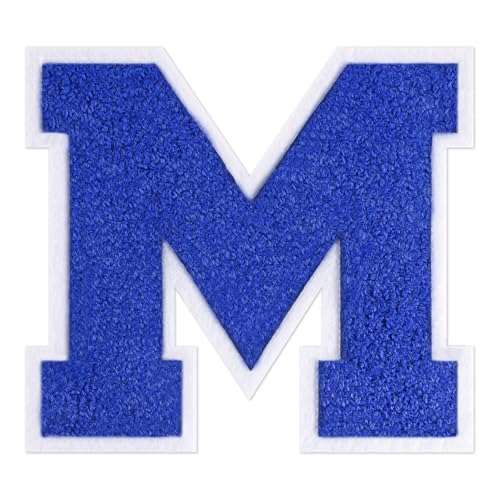 QianSiLi Chenille-Buchstaben zum Aufbügeln für Kleidung, Varsity-Buchstaben, bestickt, zum Aufbügeln für Kleidung, Jacke, Hoodie, Varsity (Blau, M) von QianSiLi