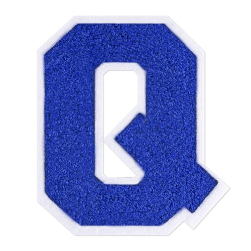QianSiLi Chenille-Buchstaben zum Aufbügeln für Kleidung, Varsity-Buchstaben, bestickt, zum Aufbügeln für Kleidung, Jacke, Hoodie, Varsity (Blau, Q) von QianSiLi
