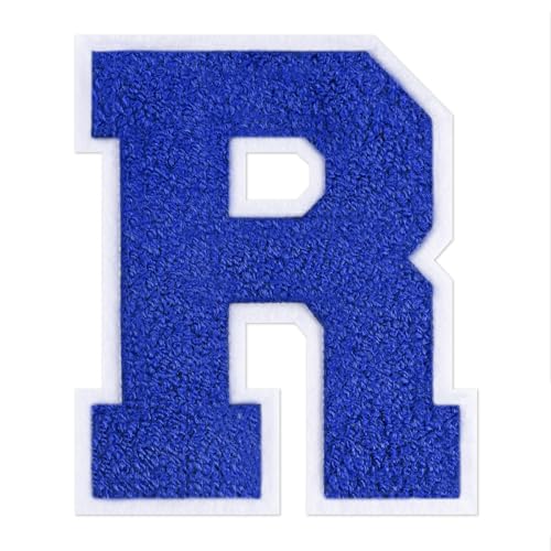 QianSiLi Chenille-Buchstaben zum Aufbügeln für Kleidung, Varsity-Buchstaben, bestickt, zum Aufbügeln für Kleidung, Jacke, Hoodie, Varsity (Blau, R) von QianSiLi