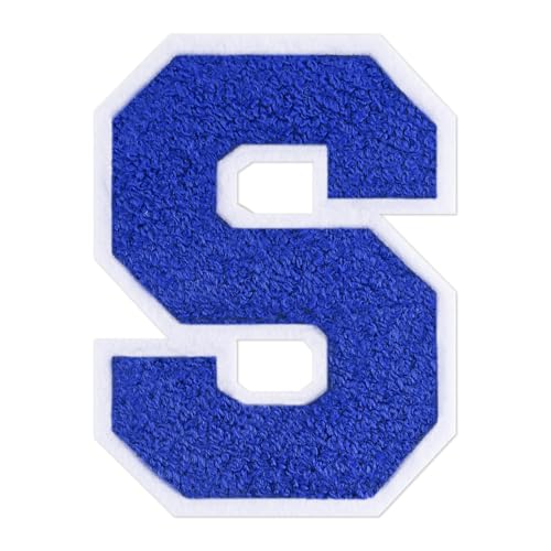 QianSiLi Chenille-Buchstaben zum Aufbügeln für Kleidung, Varsity-Buchstaben, bestickt, zum Aufbügeln für Kleidung, Jacke, Hoodie, Varsity (Blau, S) von QianSiLi