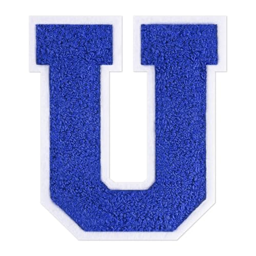 QianSiLi Chenille-Buchstaben zum Aufbügeln für Kleidung, Varsity-Buchstaben, bestickt, zum Aufbügeln für Kleidung, Jacke, Hoodie, Varsity (Blau, U) von QianSiLi