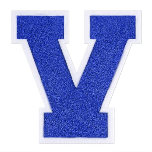 QianSiLi Chenille-Buchstaben zum Aufbügeln für Kleidung, Varsity-Buchstaben, bestickt, zum Aufbügeln für Kleidung, Jacke, Hoodie, Varsity (Blau, V) von QianSiLi