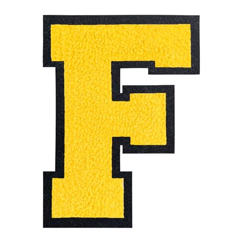 QianSiLi Chenille-Buchstaben zum Aufbügeln für Kleidung, Varsity-Buchstaben, bestickt, zum Aufbügeln für Kleidung, Jacke, Hoodie, Varsity (Gelb, F) von QianSiLi
