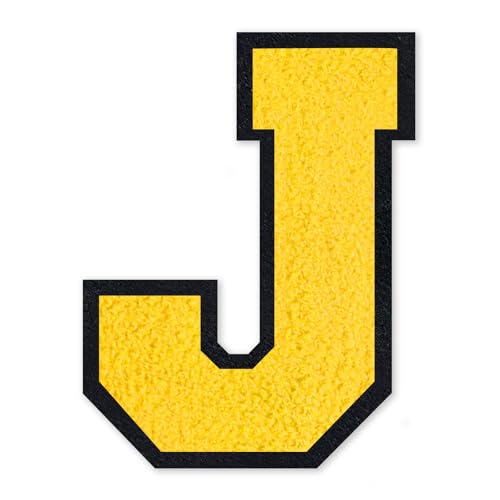 QianSiLi Chenille-Buchstaben zum Aufbügeln für Kleidung, Varsity-Buchstaben, bestickt, zum Aufbügeln für Kleidung, Jacke, Hoodie, Varsity (Gelb, J) von QianSiLi
