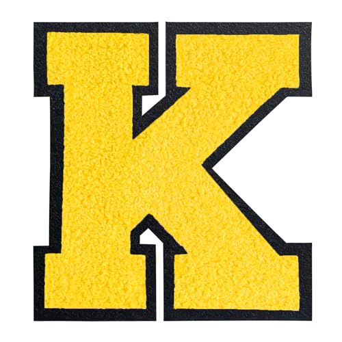 QianSiLi Chenille-Buchstaben zum Aufbügeln für Kleidung, Varsity-Buchstaben, bestickt, zum Aufbügeln für Kleidung, Jacke, Hoodie, Varsity (Gelb, K) von QianSiLi