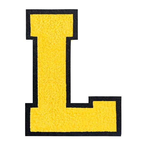 QianSiLi Chenille-Buchstaben zum Aufbügeln für Kleidung, Varsity-Buchstaben, bestickt, zum Aufbügeln für Kleidung, Jacke, Hoodie, Varsity (Gelb, L) von QianSiLi