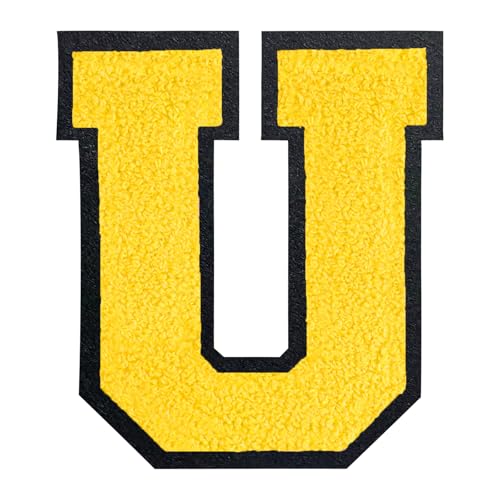 QianSiLi Chenille-Buchstaben zum Aufbügeln für Kleidung, Varsity-Buchstaben, bestickt, zum Aufbügeln für Kleidung, Jacke, Hoodie, Varsity (Gelb, U) von QianSiLi