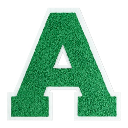 QianSiLi Chenille-Buchstaben zum Aufbügeln für Kleidung, Varsity-Buchstaben, bestickt, zum Aufbügeln für Kleidung, Jacke, Hoodie, Varsity (Grün, A) von QianSiLi