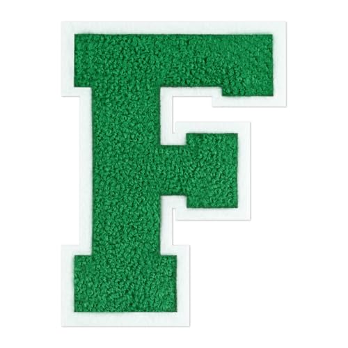 QianSiLi Chenille-Buchstaben zum Aufbügeln für Kleidung, Varsity-Buchstaben, bestickt, zum Aufbügeln für Kleidung, Jacke, Hoodie, Varsity (Grün, F) von QianSiLi