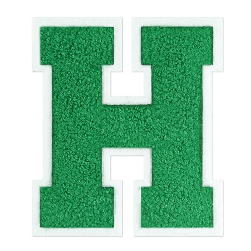 QianSiLi Chenille-Buchstaben zum Aufbügeln für Kleidung, Varsity-Buchstaben, bestickt, zum Aufbügeln für Kleidung, Jacke, Hoodie, Varsity (Grün, H) von QianSiLi