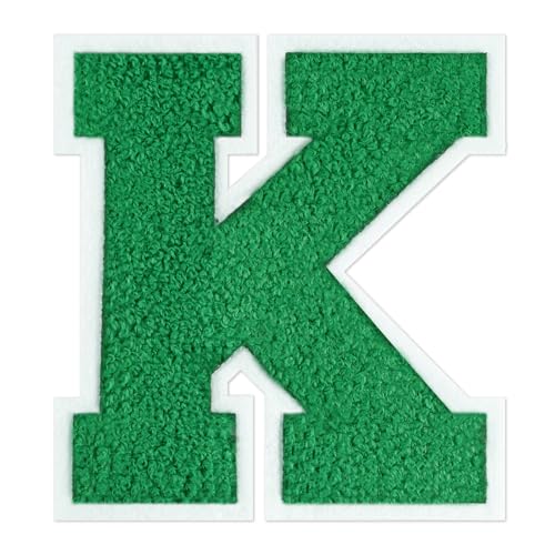 QianSiLi Chenille-Buchstaben zum Aufbügeln für Kleidung, Varsity-Buchstaben, bestickt, zum Aufbügeln für Kleidung, Jacke, Hoodie, Varsity (Grün, K) von QianSiLi
