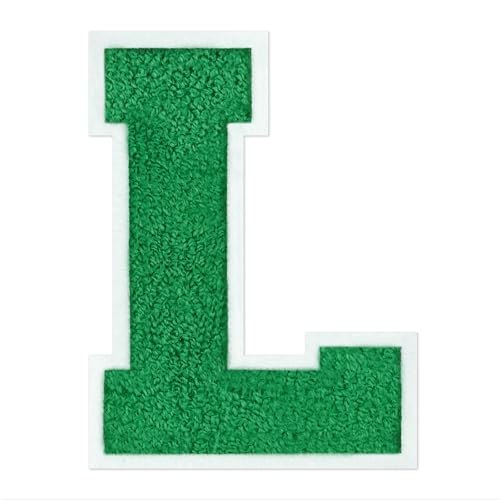 QianSiLi Chenille-Buchstaben zum Aufbügeln für Kleidung, Varsity-Buchstaben, bestickt, zum Aufbügeln für Kleidung, Jacke, Hoodie, Varsity (Grün, L) von QianSiLi