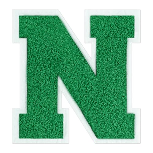 QianSiLi Chenille-Buchstaben zum Aufbügeln für Kleidung, Varsity-Buchstaben, bestickt, zum Aufbügeln für Kleidung, Jacke, Hoodie, Varsity (Grün, N) von QianSiLi