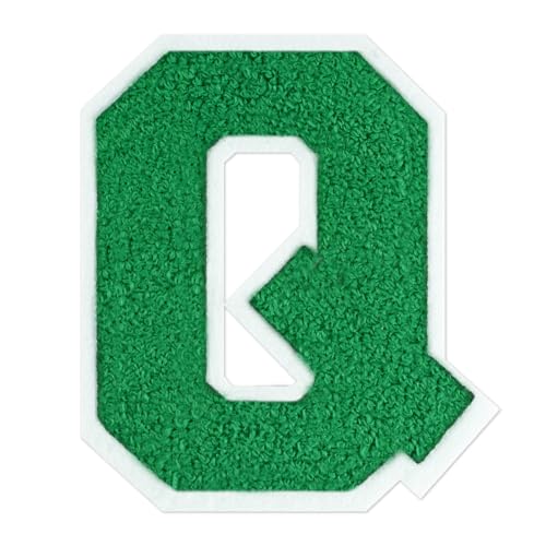 QianSiLi Chenille-Buchstaben zum Aufbügeln für Kleidung, Varsity-Buchstaben, bestickt, zum Aufbügeln für Kleidung, Jacke, Hoodie, Varsity (Grün, Q) von QianSiLi