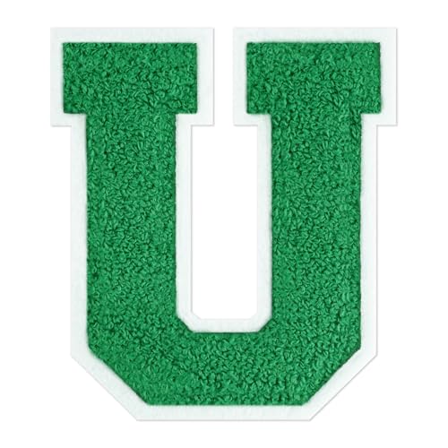QianSiLi Chenille-Buchstaben zum Aufbügeln für Kleidung, Varsity-Buchstaben, bestickt, zum Aufbügeln für Kleidung, Jacke, Hoodie, Varsity (Grün, U) von QianSiLi